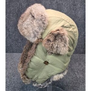 Mad Bomber Trapper Hat Mens Large Sage Green Natural Rabbit Nylon Aviator Cap